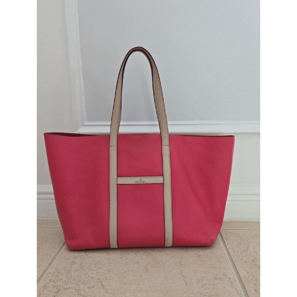 Hogan Pink Leather Tote with Cream Trim